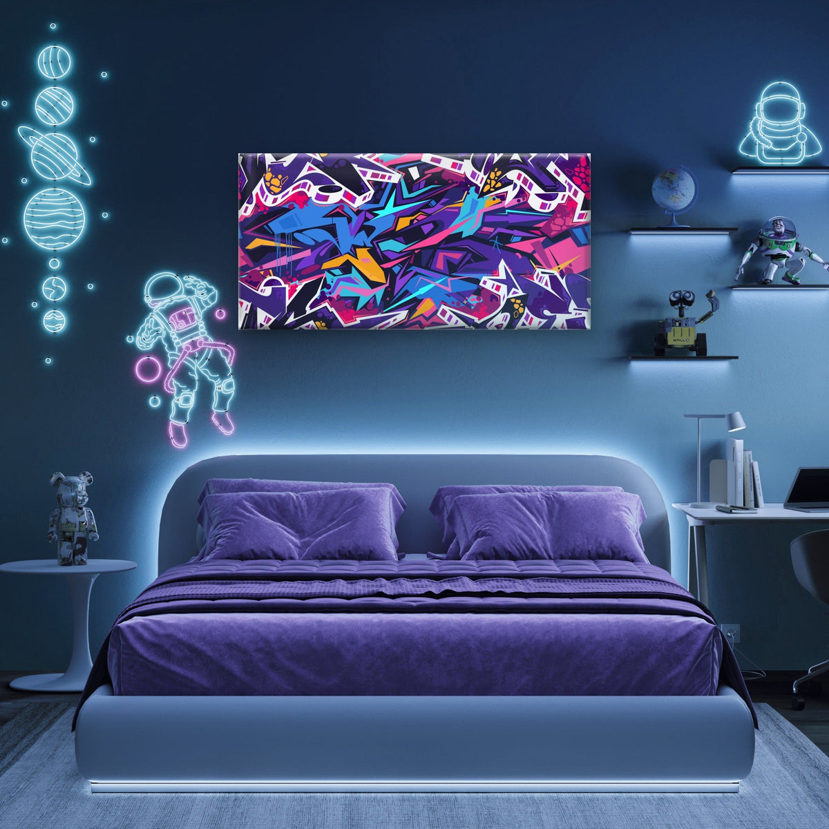 Abstract Colorful Street Graffiti Wall Art Canvas Office Home Framed 80x45cm