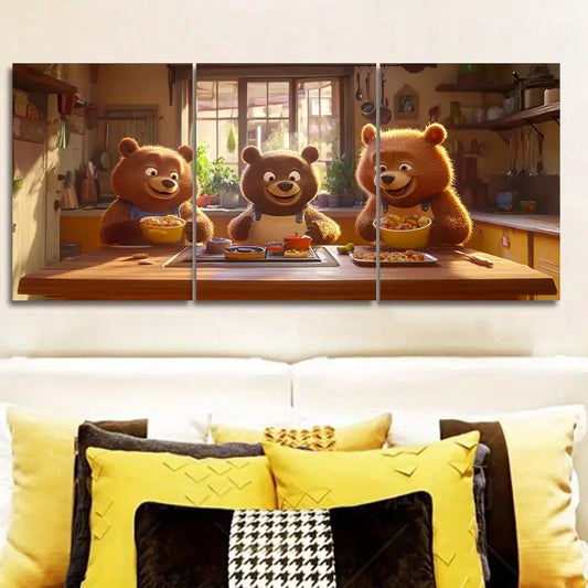 3pcs The Bear Is in The Kitchen Metal Print Ready to Hang Art