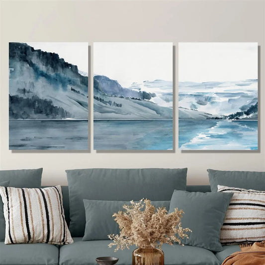 3pcs Winter Fjord Glacier, Glacial Lake Painting Metal Print Ready to Hang Art