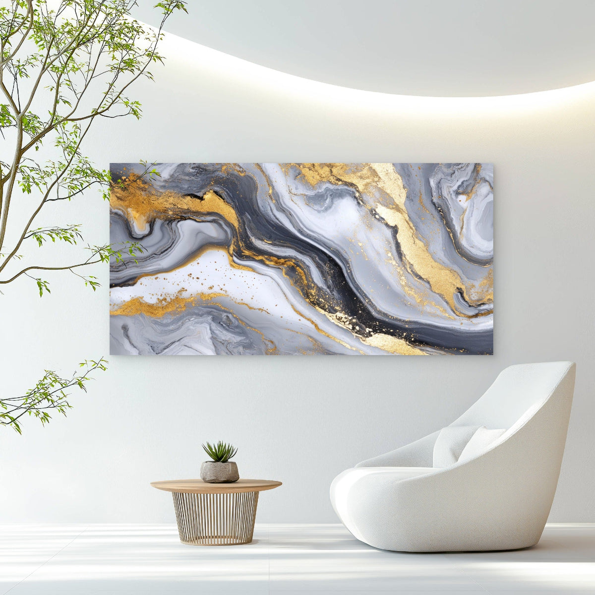 Gilded Marble Fluid Art Wall Art Canvas Office Home Room Framed 80x45cm
