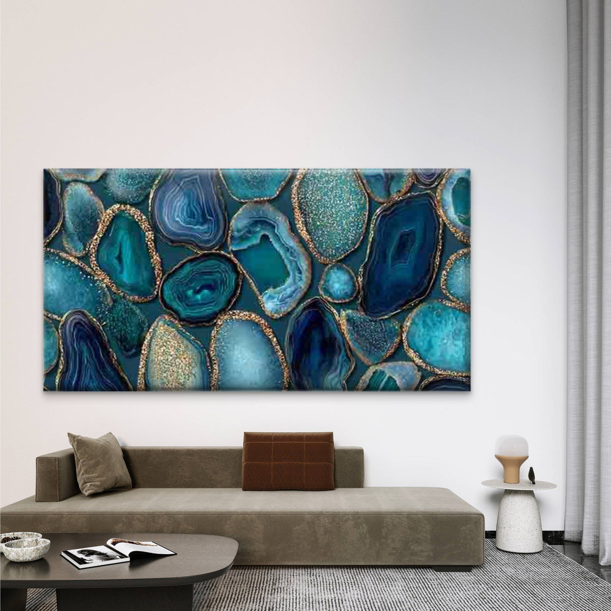 Blue Geode Bunch Wall Art Canvas Office Home Room Framed 80x45cm