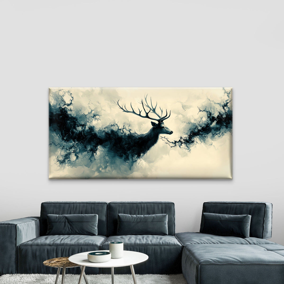 Majestic Stag In Swirling Cloud Wall Art Canvas Office Home Room Framed 120x60cm