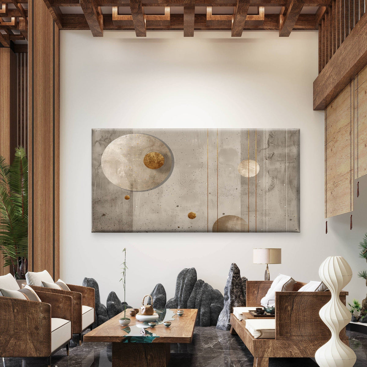 Golden Moons Quiet Alignment Wall Art Canvas Office Home Room Framed 80x45cm