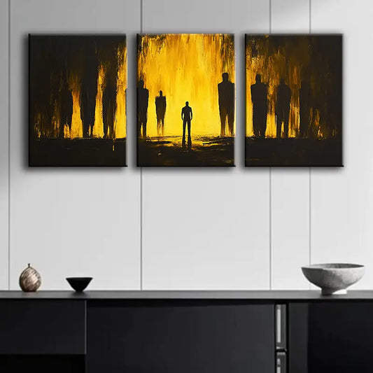 3pcs Black and Yellow Silhouettes Metal Print Ready to Hang Art