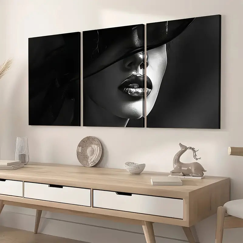 3pcs Modern Monochrome Fashion Female Art Wall Art Set Canvas Framed 40x60cm - High Quality Print 100% Australian Made Wall Canvas Ready to Hang