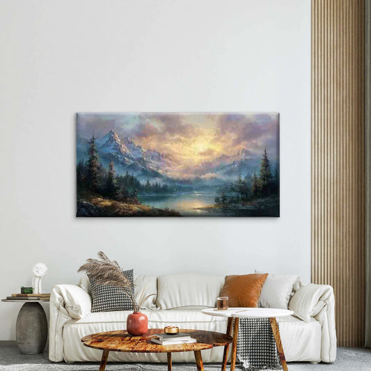 Tranquil Landscape with Mountai Wall Art Canvas Office Home Room Framed 80x45cm
