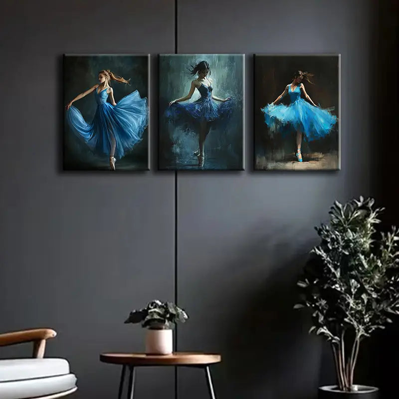 3pcs Blue Ballet Metal Print Ready to Hang Art