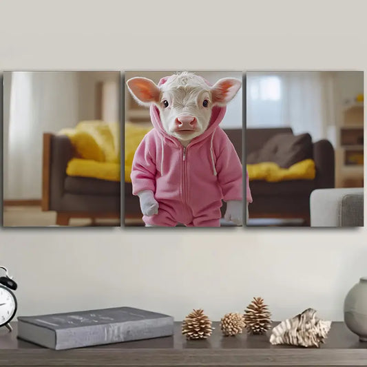 3pcs Pink baby calf Metal Print Ready to Hang Art