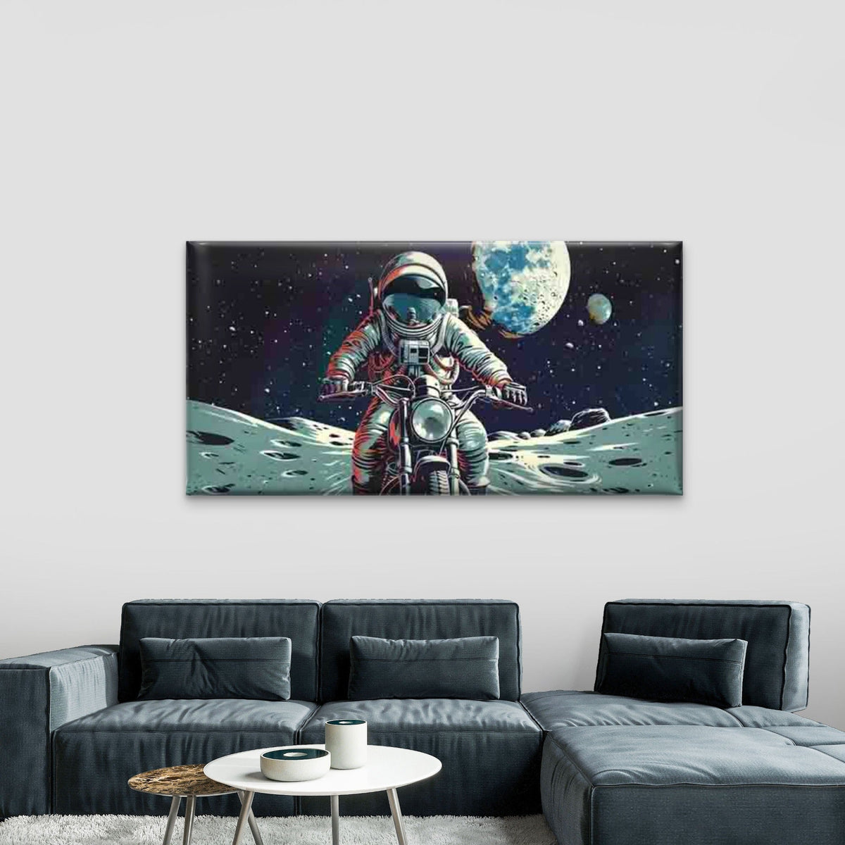 Astronaut Riding Motorcycle Wall Art Canvas Office Home Room Framed 120x60cm