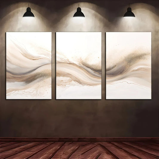 3pcs Classic Abstract Neutral Tone Design Metal Print Ready to Hang Art
