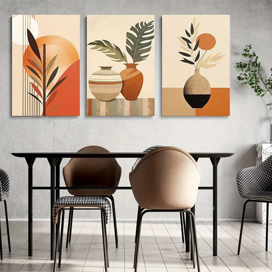 3pcs Modern abstract geometric Pot Painting Metal Print Ready to Hang Art