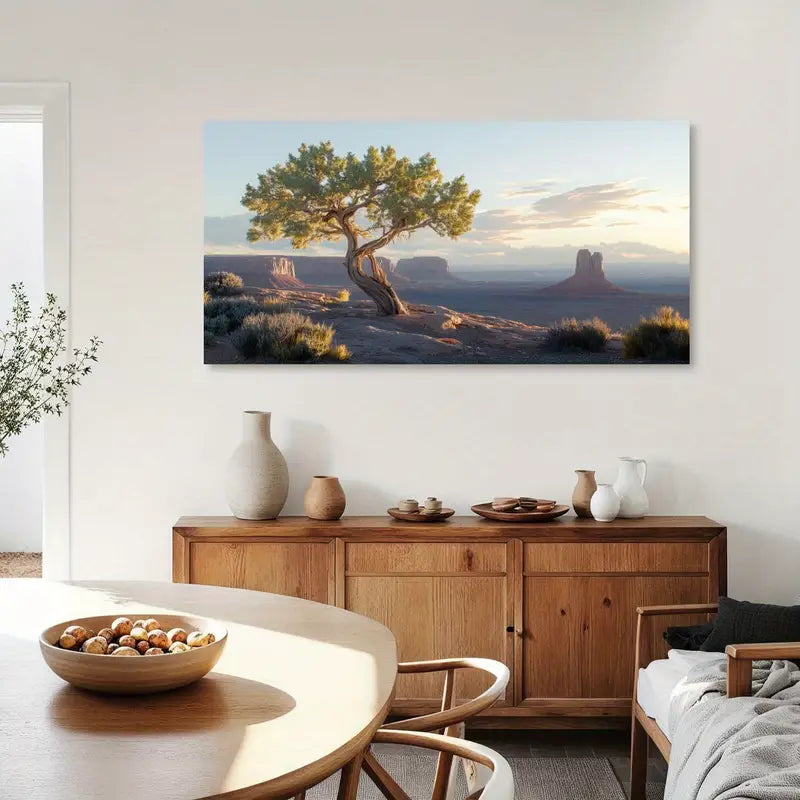 Dawn Desert Tree & Distant Rock Formations Wall Art canvas office home room framed 120x60cm