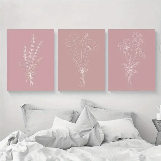 3pcs Pink Floral Elegant Flower Designs Botanical Metal Print Ready to Hang Art