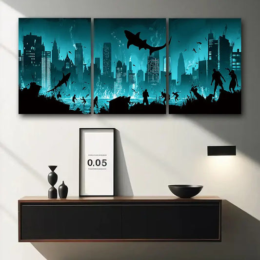 3pcs A City Submerged in the Ocean Metal Print Ready to Hang Art
