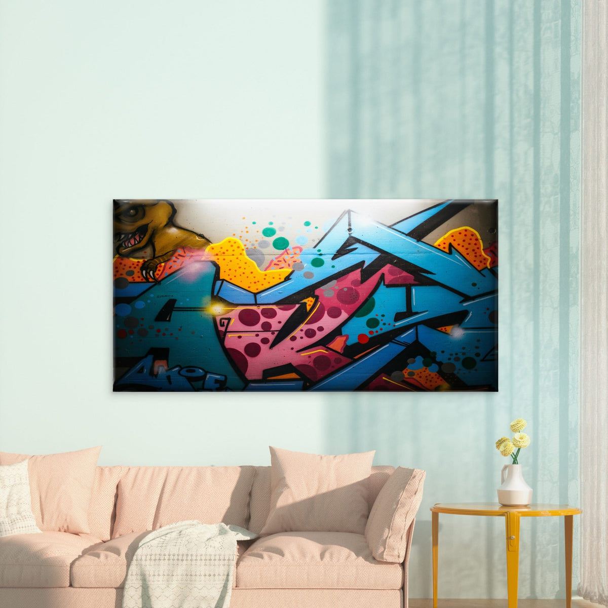 Vibrant Graffiti Art Wall Art Canvas Office Home Room Framed 80x45cm