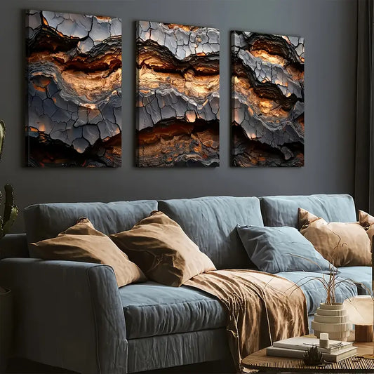 3pcs Modern Fashion Abstract Crack Art Wall Art Set Canvas Framed 40x60cm - High Quality Print 100% Australian Made Wall Canvas Ready to Hang