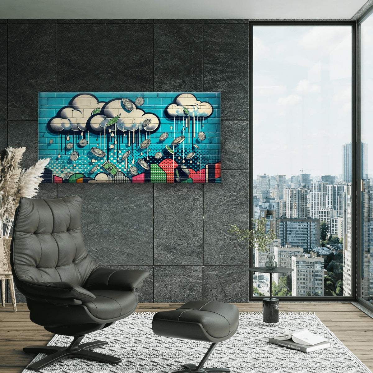 Modern Graffiti Brick Dollar Wall Art Canvas Office Home Room Framed 120x60cm