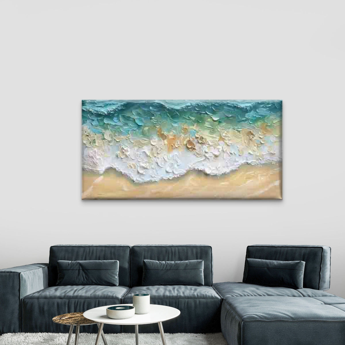 Abstract Depiction of Ocean Wav Wall Art Canvas Office Home Room Framed 80x45cm