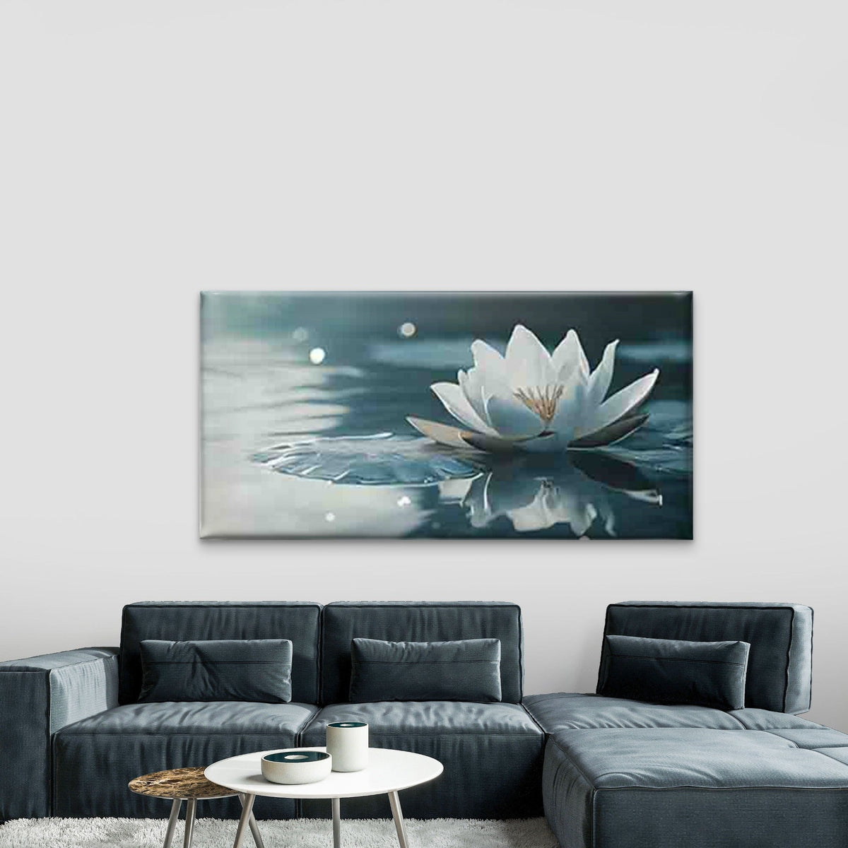 Water Lily Blooms on The Water Wall Art Canvas Office Home Room Framed 80x45cm