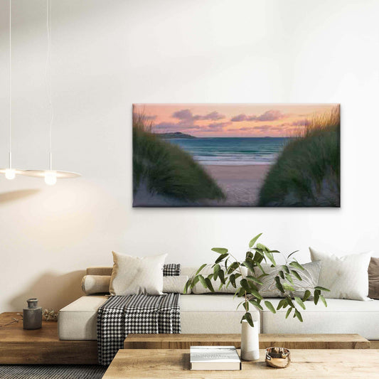 Sunset Beach Scene with Dunes Wall Art Canvas Office Home Room Framed 80x45cm