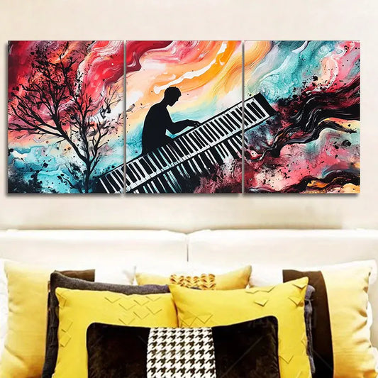 3pcs Black and White Piano Painting Metal Print Ready to Hang Art