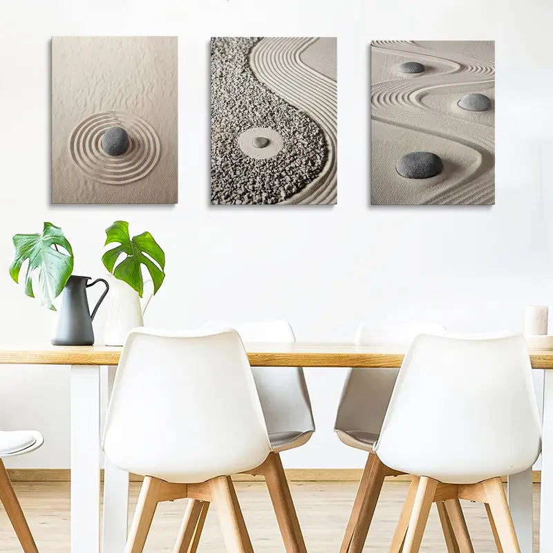 3pcs Zen Sandstone Modern Heart Pattern Design Metal Print Ready to Hang Art