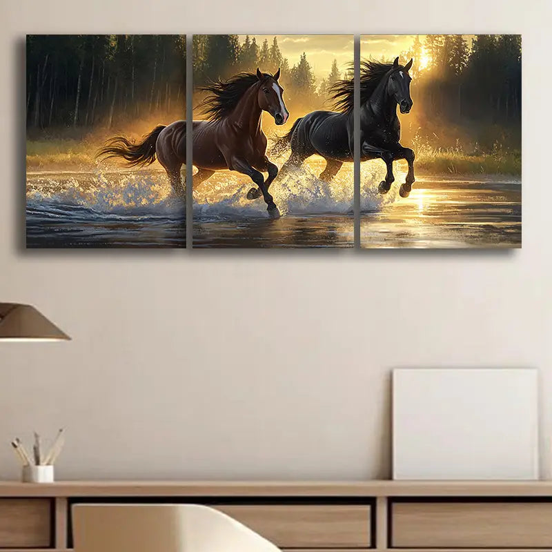 3pcs Sunset Horses Metal Print Ready to Hang Art