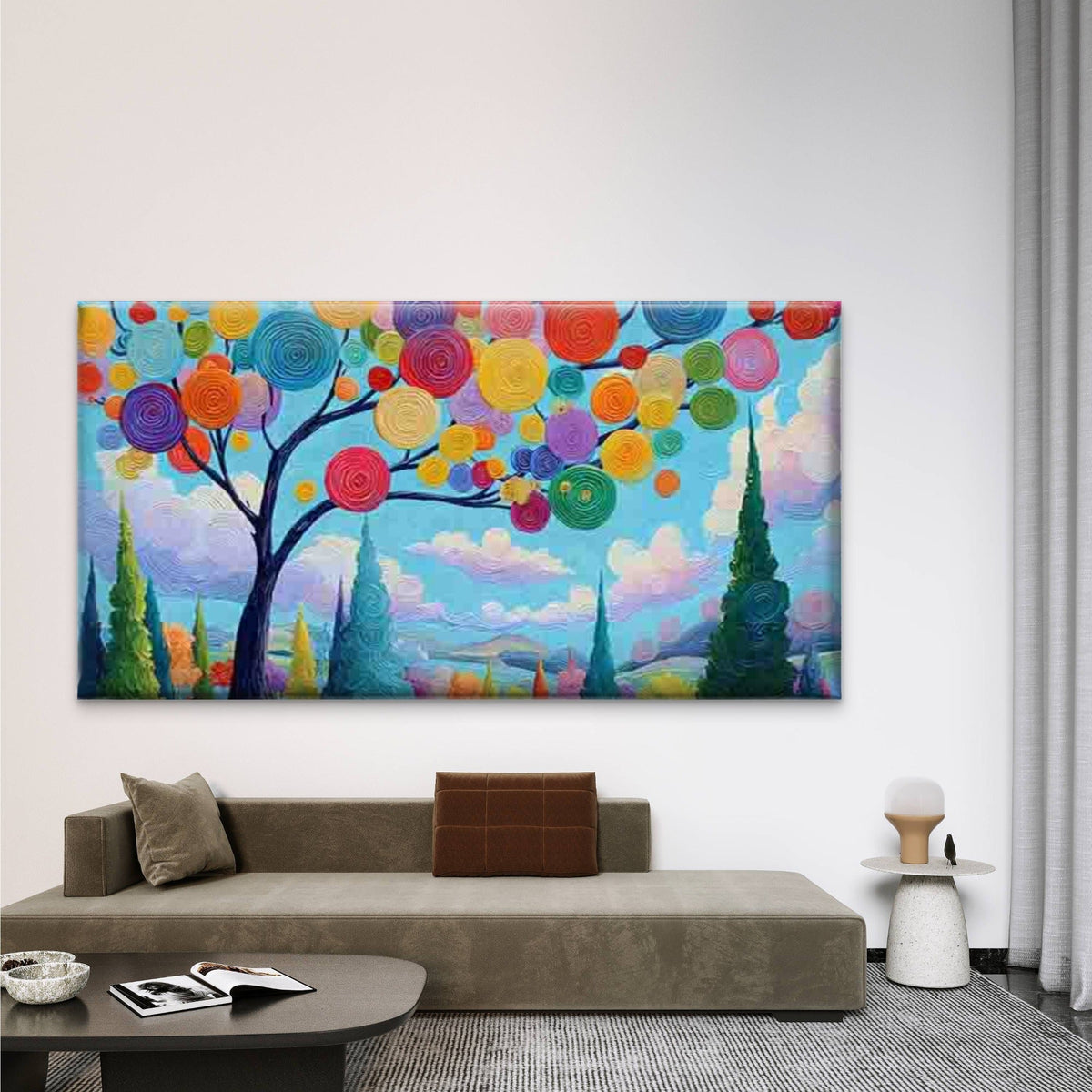 Abstract Multicolor Swirl Tree Wall Art Canvas Office Home Room Framed 80x45cm