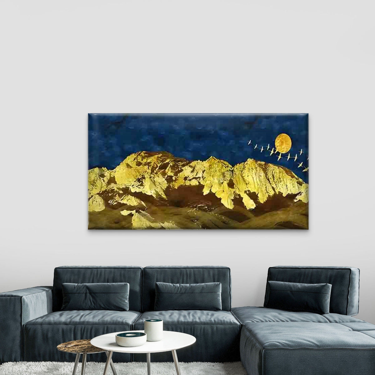 Crescent Moon, and Flying Birds Wall Art Canvas Office Home Room Framed 120x60cm