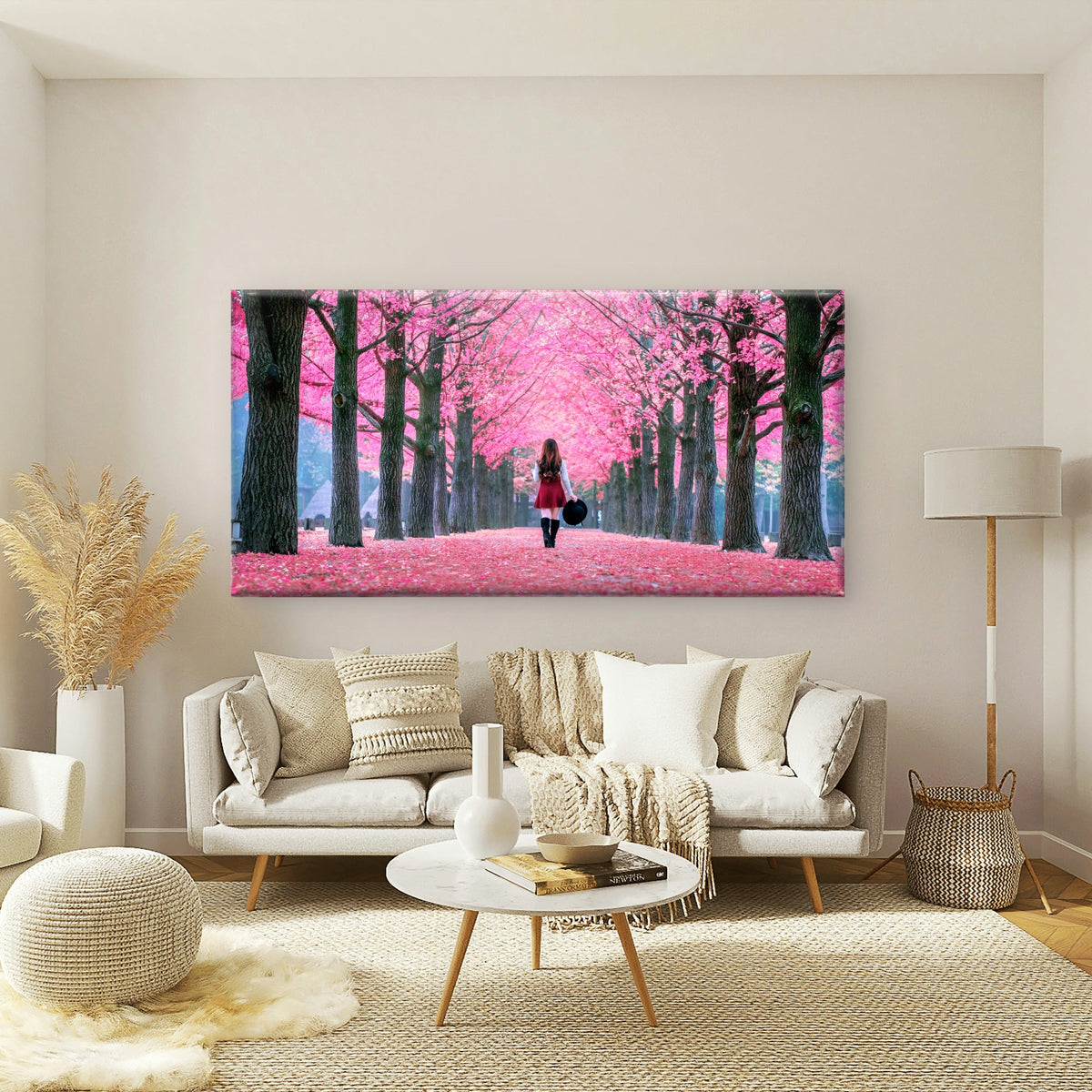 Walking Down The Pink Path Wall Art Canvas Office Home Room Framed 80x45cm