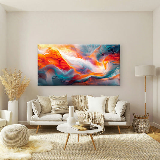 Abstract Teal Orange Wave Wall Art Canvas Office Home Room Framed 80x45cm