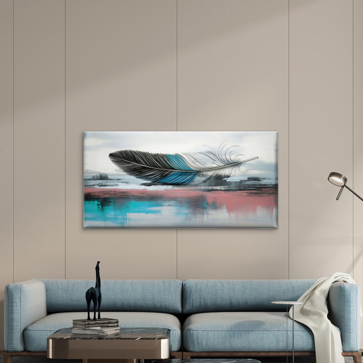 Abstract Blue Feather Plume Wall Art Canvas Office Home Room Framed 120x60cm