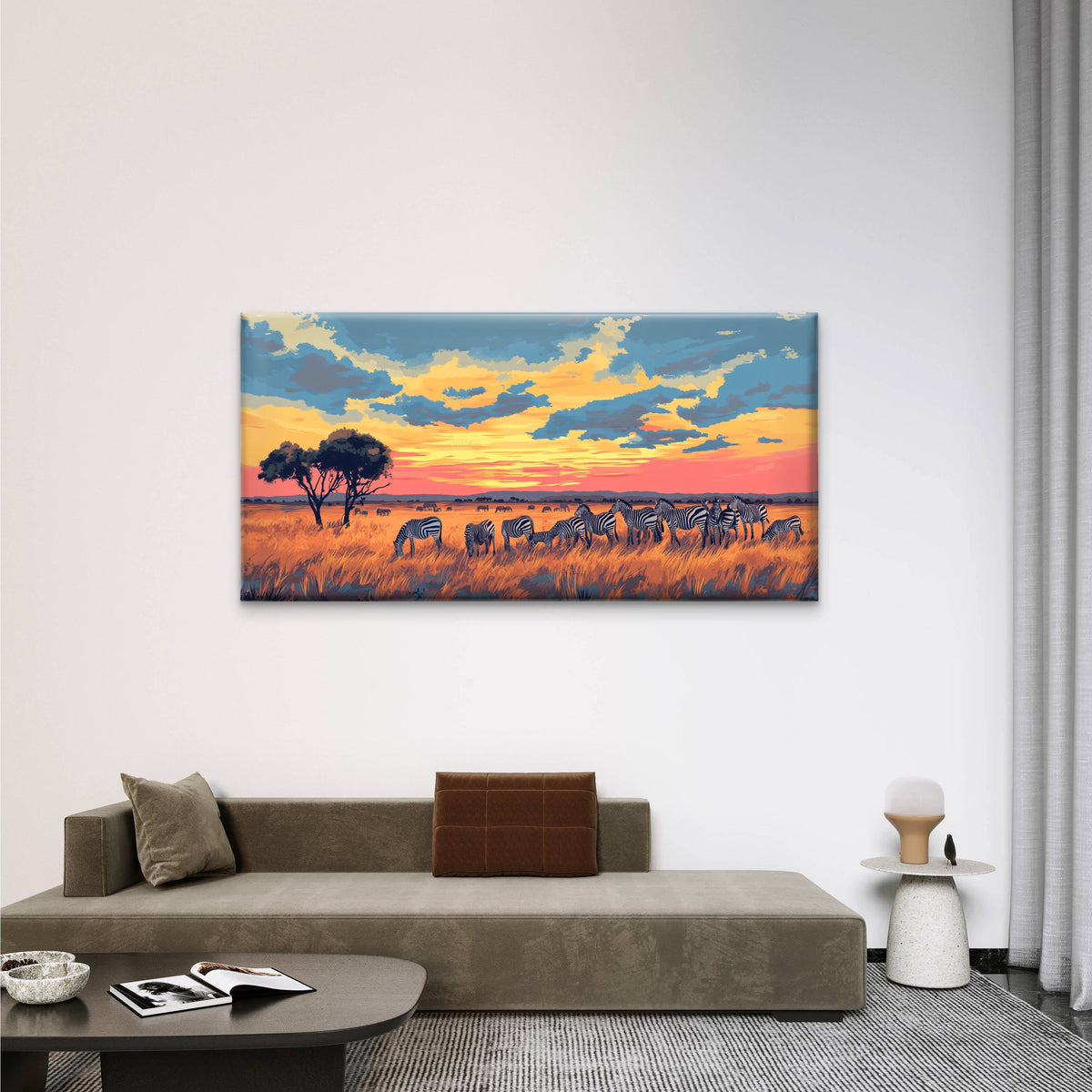 Yellow Orange Sky Zebra Print Wall Art Canvas Office Home Room Framed 80x45cm