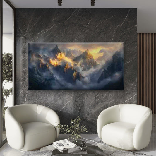Misty Mountain Landscape Wall Art Canvas Office Home Room Framed 80x45cm