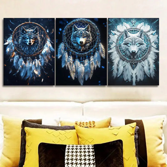 3pcs Dreamcatcher Wolf Metal Print Ready to Hang Art