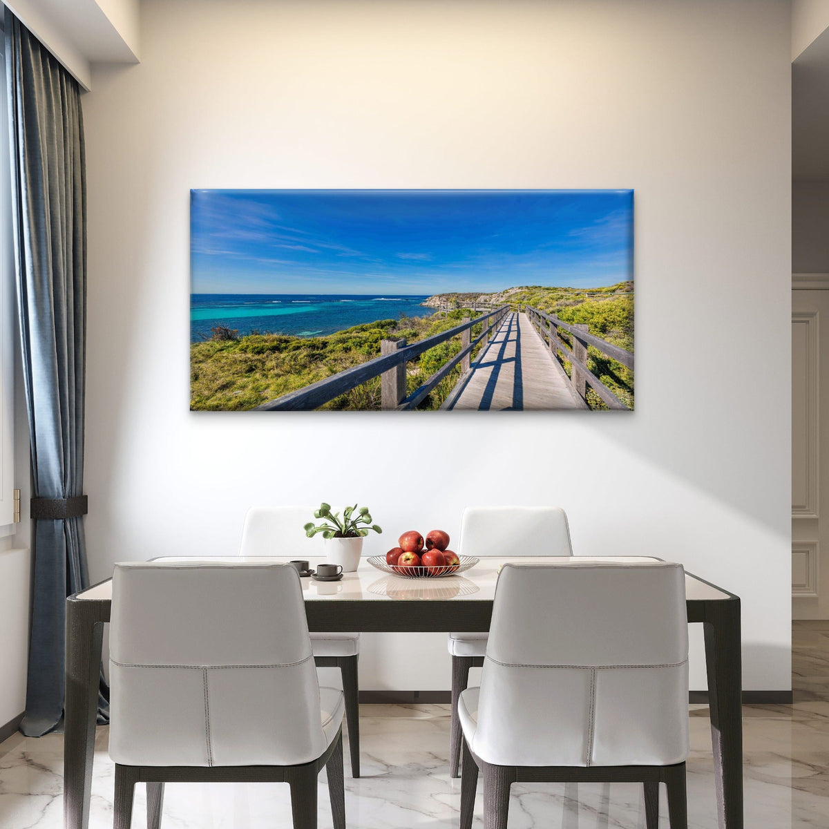 Wooden Boardwalk by Sea Wall Art Canvas Office Home Room Framed 120x60cm