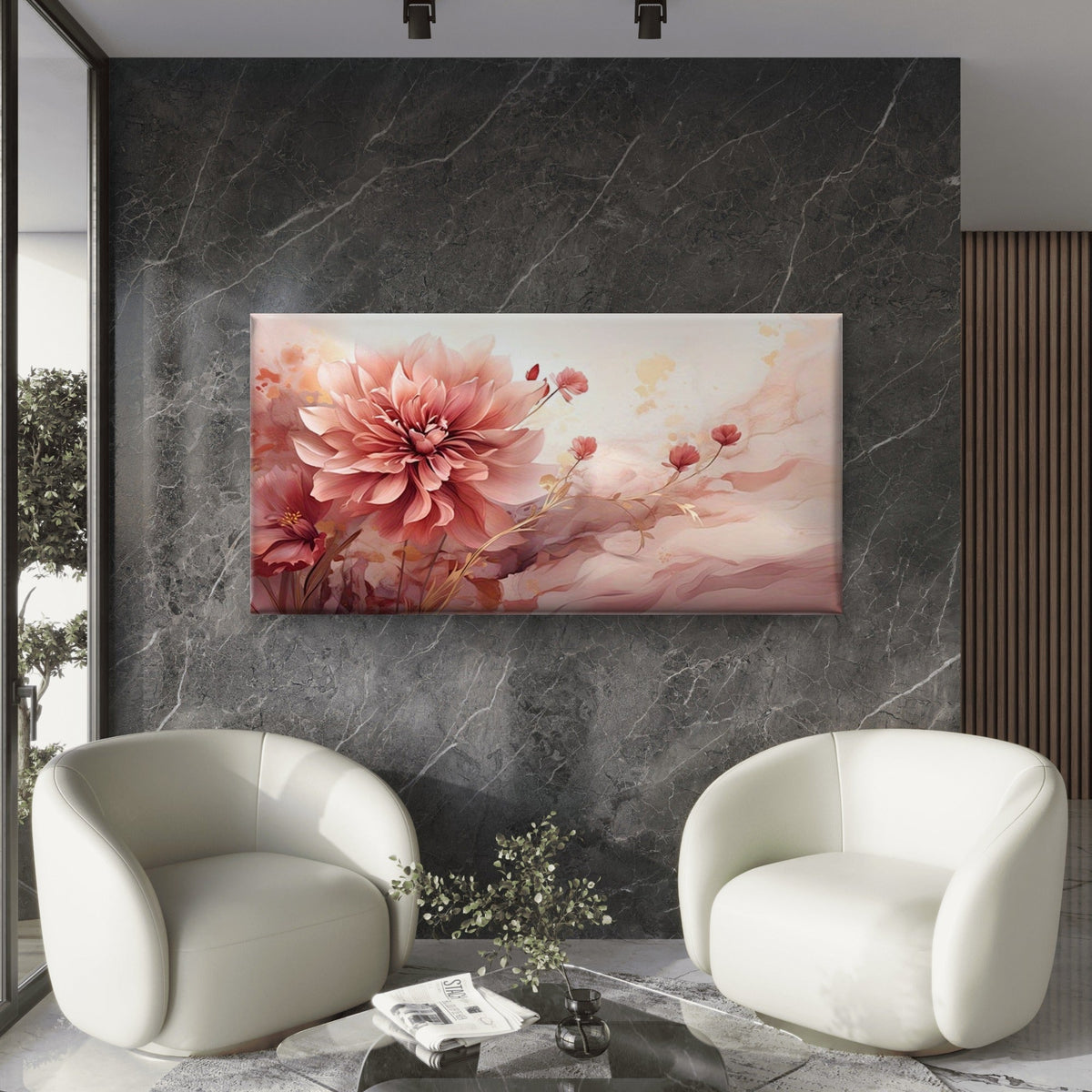 Pastel Blooms in Soft Light Wall Art Canvas Office Home Room Framed 80x45cm