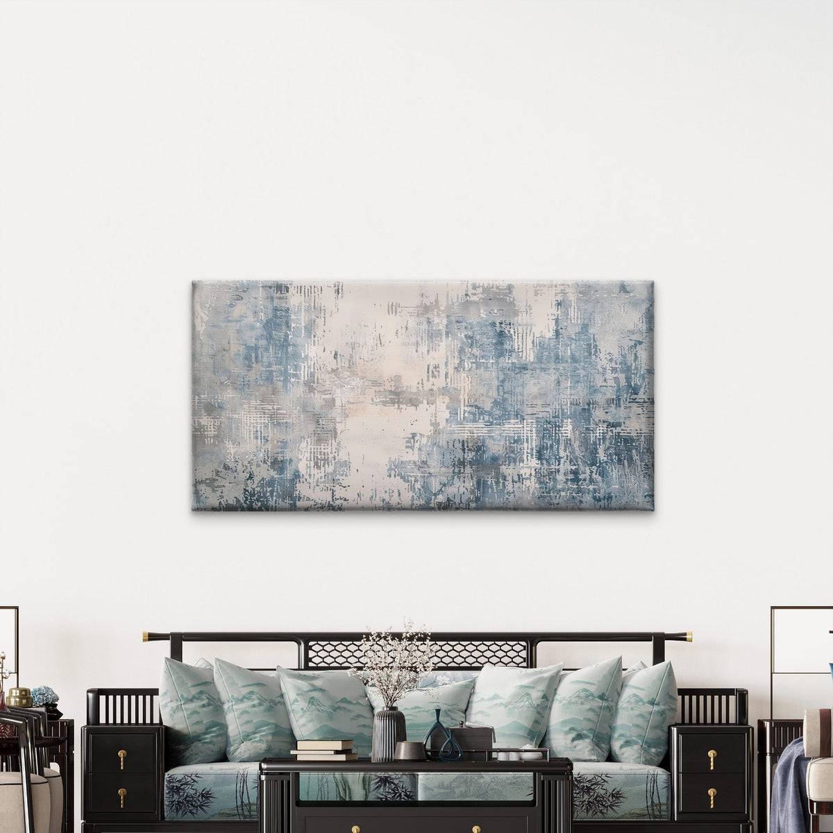 Modern Dusty Blue Beige Wall Art Canvas Office Home Room Framed 120x60cm