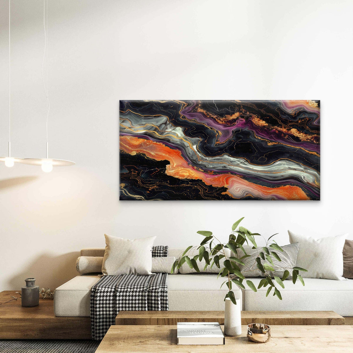 Abstract Black Purple Gold Swir Wall Art Canvas Office Home Room Framed 120x60cm