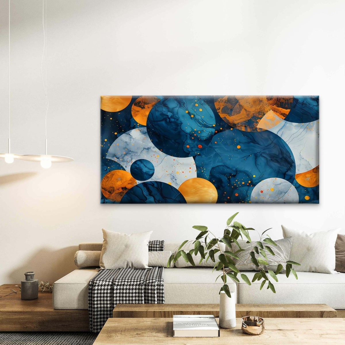 Abstract Patterns in Blue Wall Art Canvas Office Home Room Framed 80x45cm