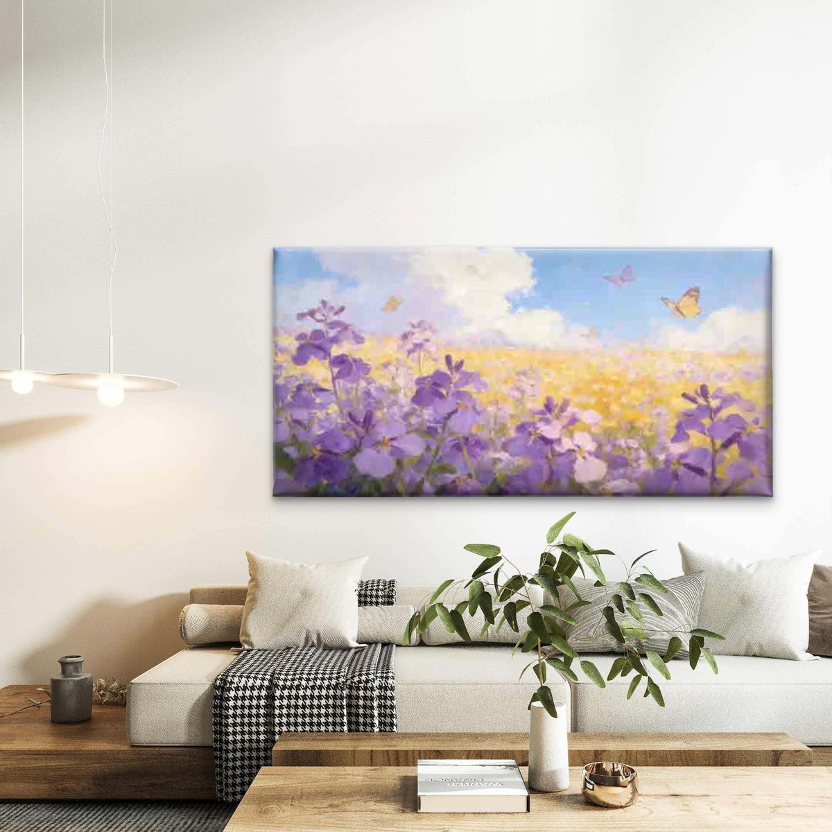 Purple Flowers And Butterflies Wall Art Canvas Office Home Room Framed 120x60cm