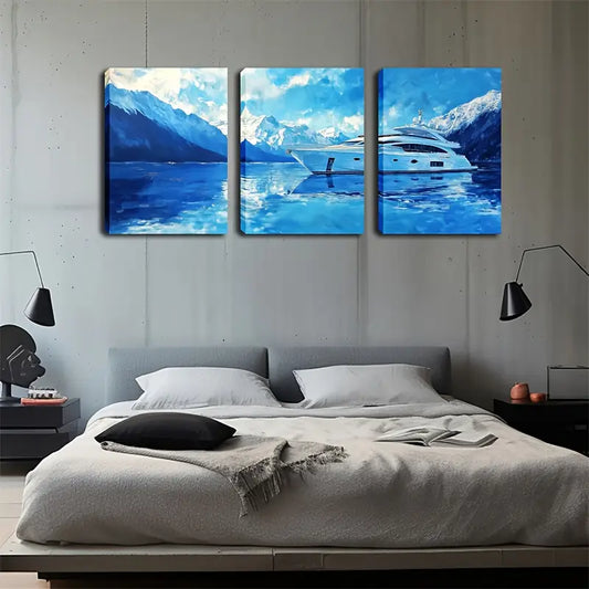 3pcs A Yacht In The Ice , Wall Art Set Canvas Framed 40x60cm - High Quality Print 100% Australian Made Wall Canvas Ready to Hang