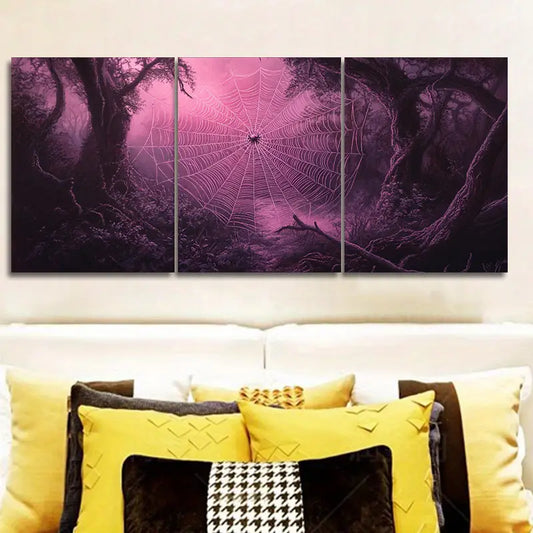 3pcs Enchanting Spider Web Forest Metal Print Ready to Hang Art