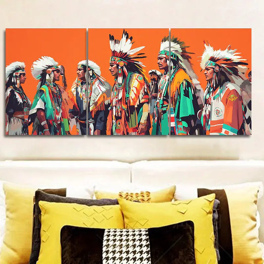 3pcs Indian Colored Crown Design Metal Print Ready to Hang Art