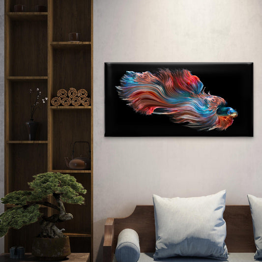 Abstract Betta Fish Swim Wall Art Canvas Office Home Room Framed 80x45cm