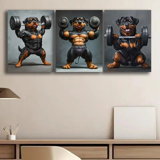 3pcs A fitness Rottweiler Metal Print Ready to Hang Art
