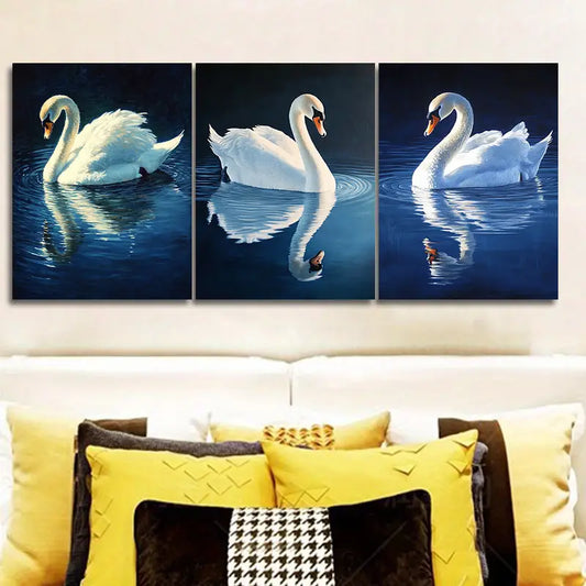 3pcs White Swan Metal Print Ready to Hang Art