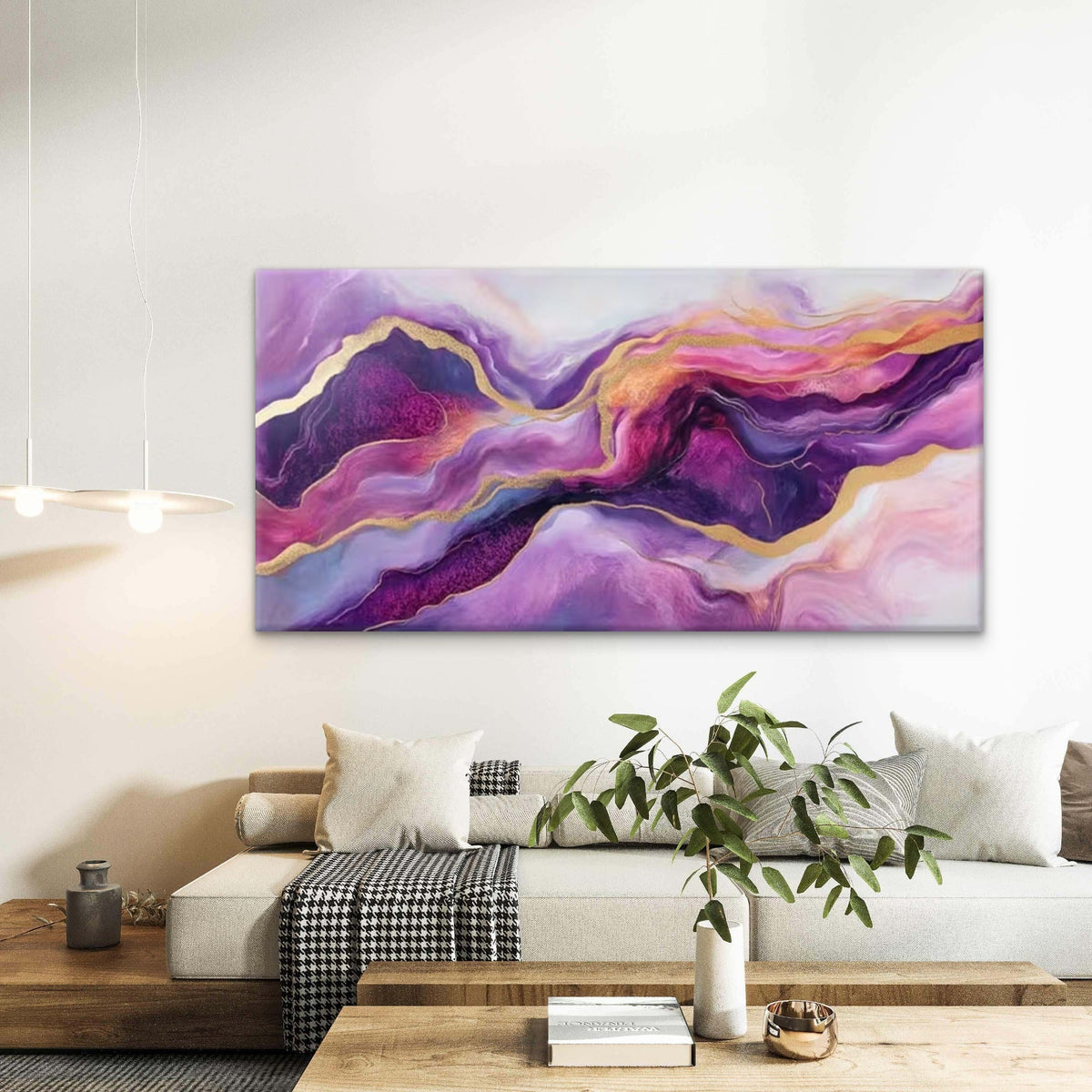 Purple, Blue & Yellow Fluid Wall Art Canvas Office Home Room Framed 80x45cm