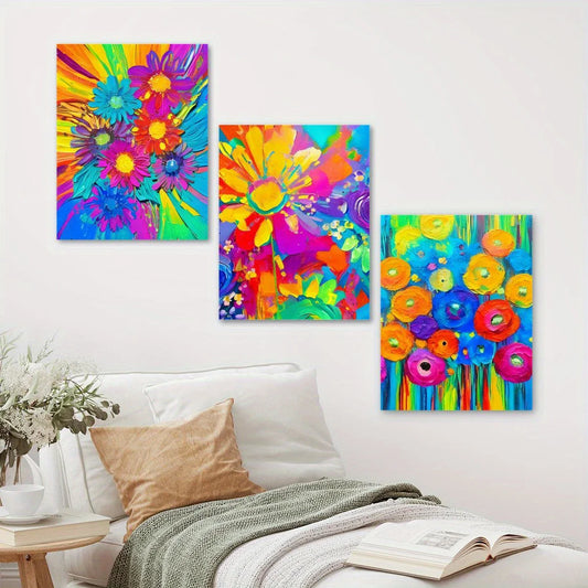 3pcs Vibrant Abstract Colorful Floral Classic Design Metal Print Ready to Hang Art