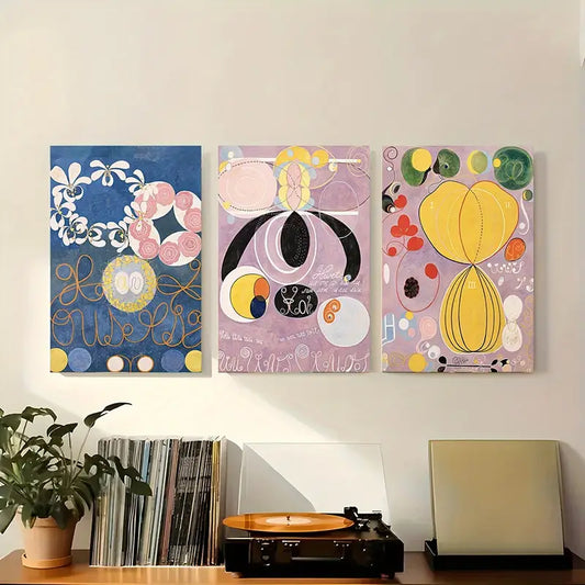 3pcs Colorful Shapes and Flowing Lines with Artistic Lettering Metal Print Ready to Hang Art